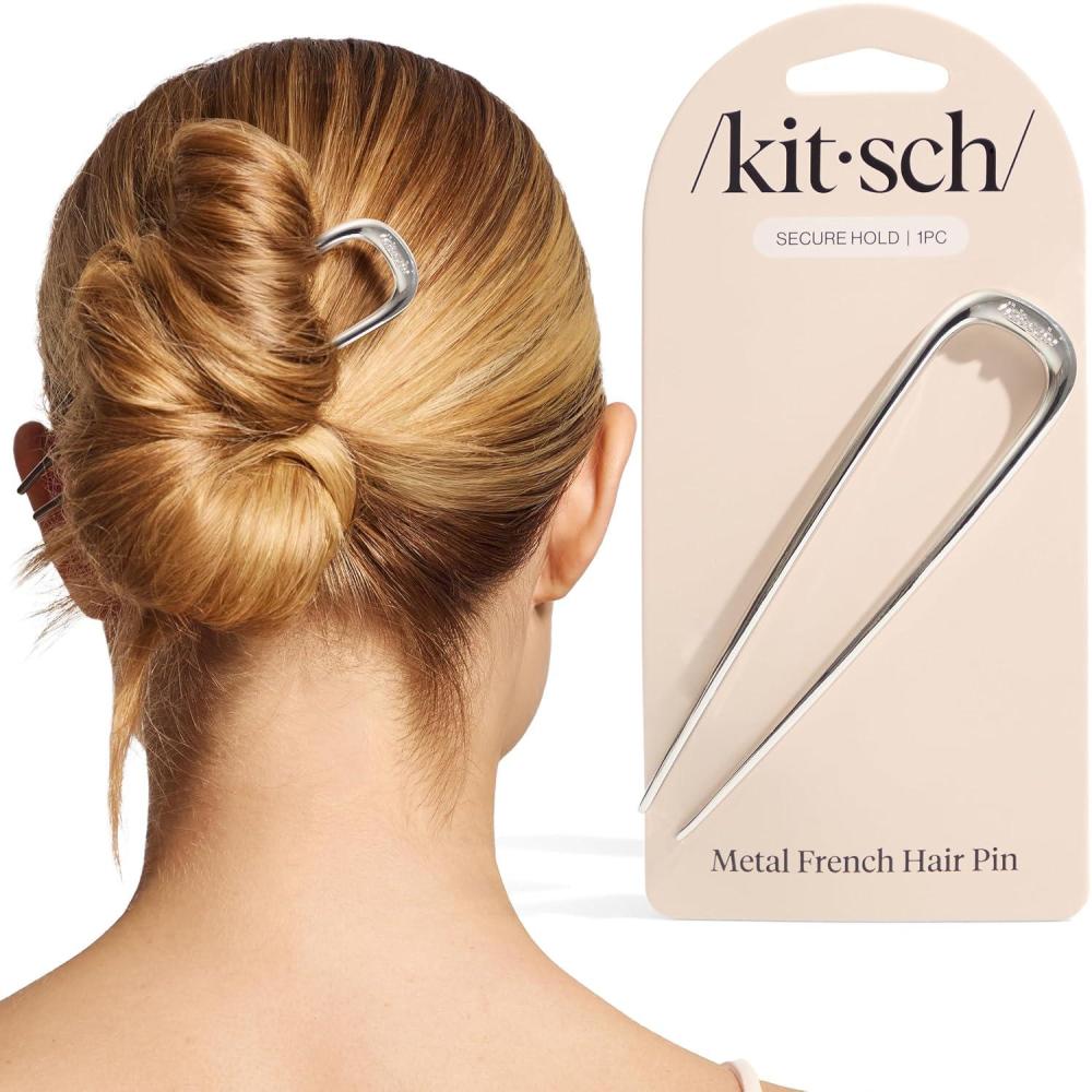 imageKitsch French Hair Pins for Women  Elegant amp Durable Metal French Pin for Updos Chignon Buns amp Twist Hairstyles  Secure Hold All Day Comfortable Fit  Ideal Gifts for Women Clam Shell 1pcSilver