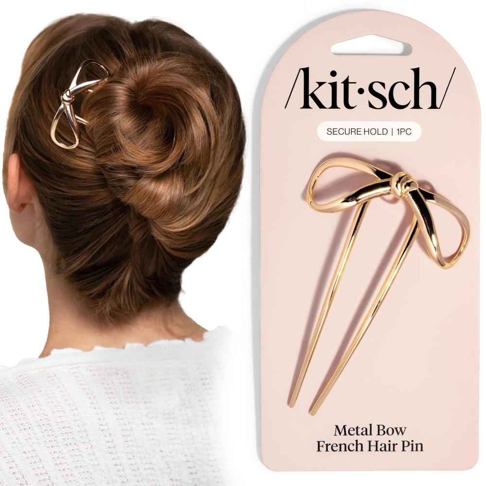 imageKitsch French Hair Pins for Women Elegant amp Durable Metal French Pin for Updos Chignon Buns amp Twist Hairstyles Secure Hold All Day Comfortable Fit Ideal Gifts for Women Clam Shell 1pcMetal Bow Gold