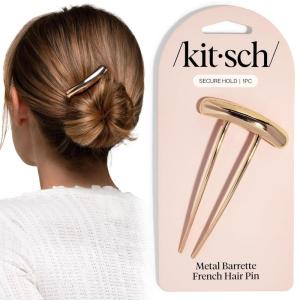 Kitsch French Hair Pins for Women – Elegant & Durable Metal French Pin for Updos, Chignon, Buns & Twist Hairstyles | Secure Hold All Day, Comfortable Fit | Ideal Gifts for Women- Clam Shell, 1pc(Metal Barrette Gold)
